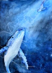 Whale Painting, Watercolor, blue